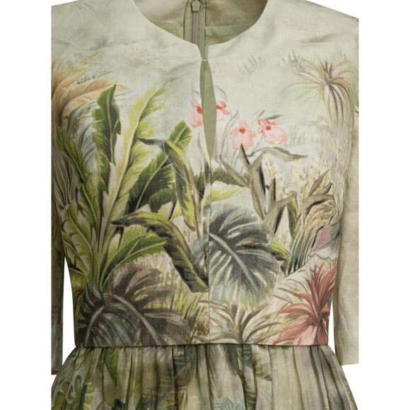 Elie Saab Printed Linen And Silk Midi Dress Oasis Ii38 Linen tag size 40 Women - Picture 3 of 4